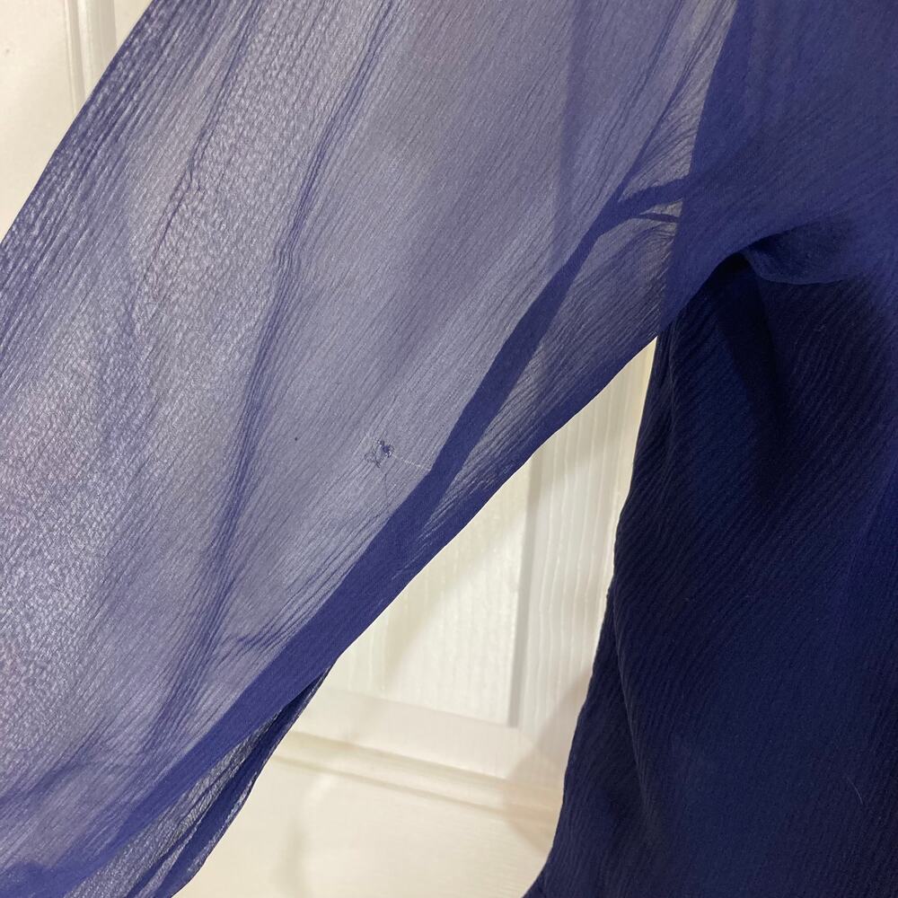 Diane von Furstenberg silk blouse Simonia Womens size 2 navy ruffled chiffon top - Picture 13 of 14